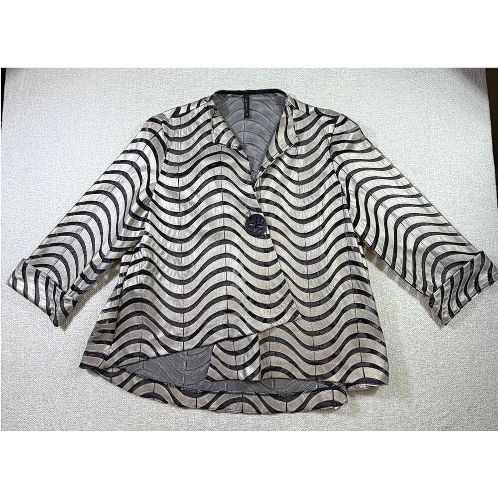IC by Connie K Women XL Black Silver Sheer 3/4 Sleeve One Button Dress Jacket